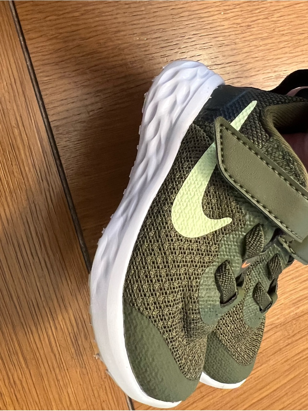 Nike Kids Olive Green Sneaker with Lime Swoosh